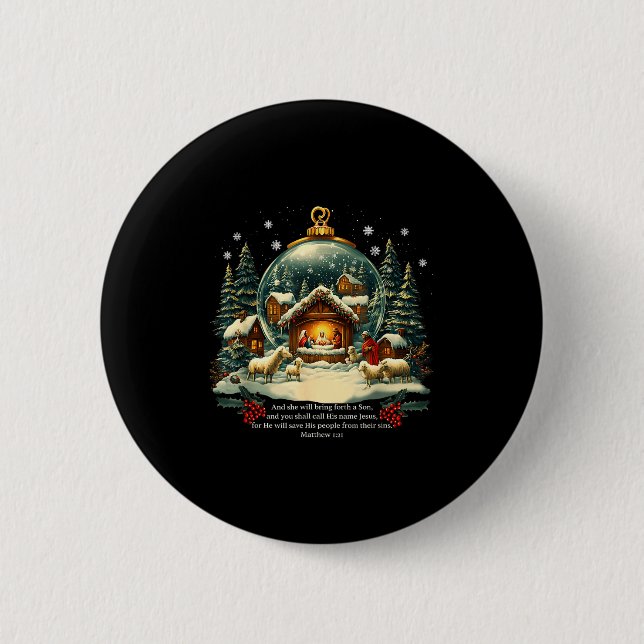 Nativity Ornament Christmas Scene Matthew 1_21  2 Inch Round Button (Front)