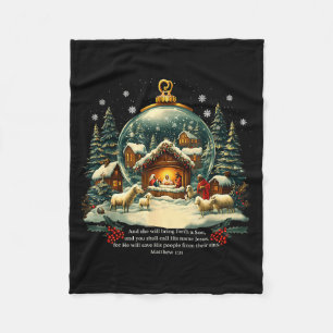Nativity Ornament Christmas Scene Matthew 1_21  Fleece Blanket