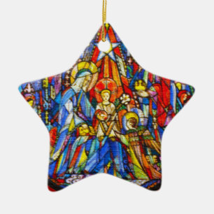 Nativity Painted Stained Glass Style Ceramic Ornament