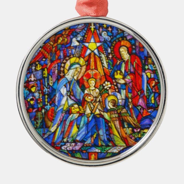 Nativity Painted Stained Glass Style Metal Ornament (Front)