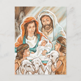 Nativity Painting with Little Shepherd Boys Postcard