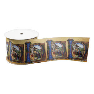 NATIVITY PARCHMENT MONOGRAM SATIN RIBBON
