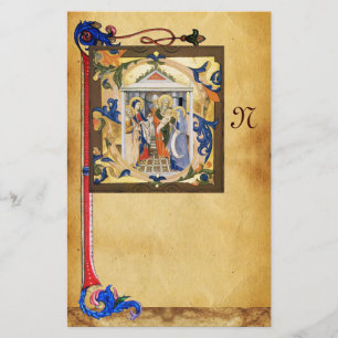 NATIVITY PARCHMENT WITH FLORENTINE FLORAL MONOGRAM STATIONERY