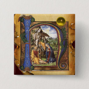 NATIVITY PARCHMENT Yellow Topaz Monogram 2 Inch Square Button