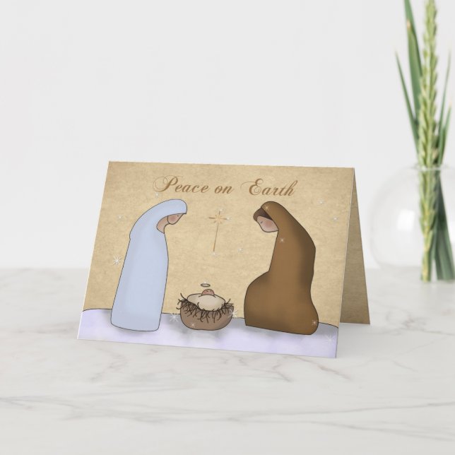Nativity, Peace on Earth Christmas Holiday Card (Front)