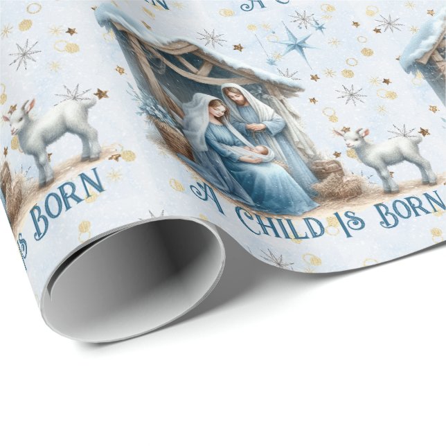Nativity Personalize Text Baby Jesus Christmas Wrapping Paper (Roll Corner)