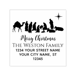 Nativity Scene #1B Manger Baby Jesus Name Address Self-inking Stamp