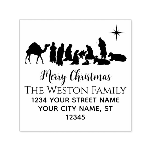 Nativity Scene #1B Manger Baby Jesus Name Address Self-inking Stamp (Design)