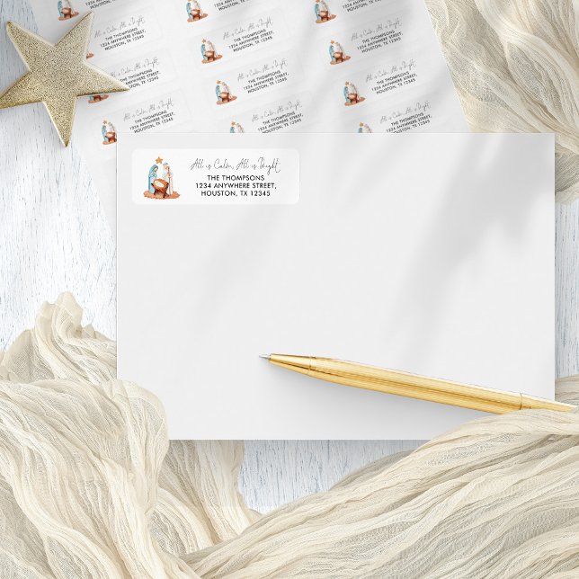 Nativity Scene All Is Calm Return Name Address (Naivity Scene return Name and Address stickers)
