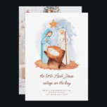 Nativity Scene Asleep on The Hay Photo Christmas  Holiday Card<br><div class="desc">Nativity Scene Asleep on The Hay Photo Christmas. A beautiful simple Nativity Scene and a line from the carol Away in a Manger. Easily personalise text as required and replace the sample picture on the back with your own favourite.</div>