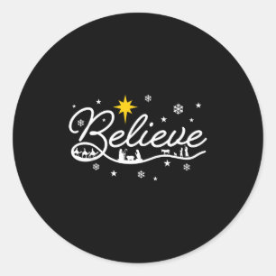 Nativity Scene Believe Christian Family Merry Chri Classic Round Sticker