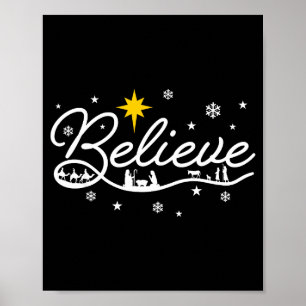 Nativity Scene Believe Christian Family Merry Chri Poster