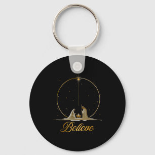 Nativity Scene Believe Christian Xmas Family Merry Keychain