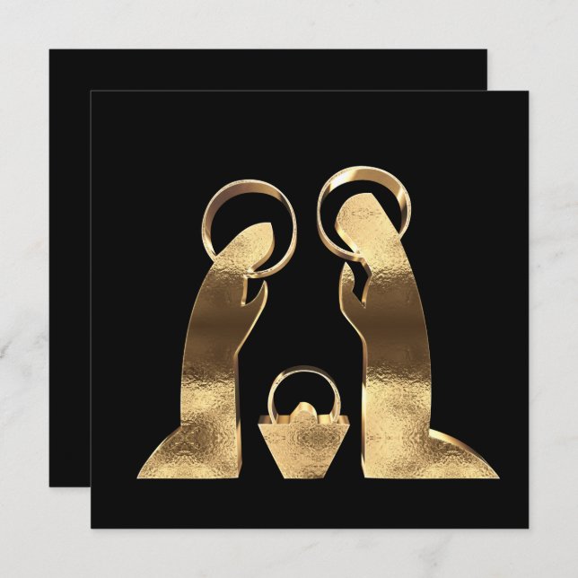 Nativity Scene Black and Gold Merry Christmas Holiday Card (Front/Back)