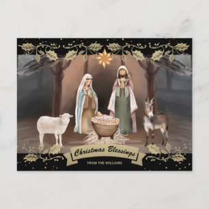Nativity Scene Black Gold Christian Christmas Holiday Postcard