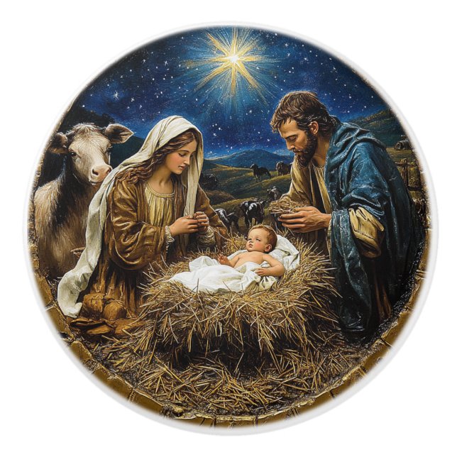 Nativity Scene Ceramic Knob (Front)