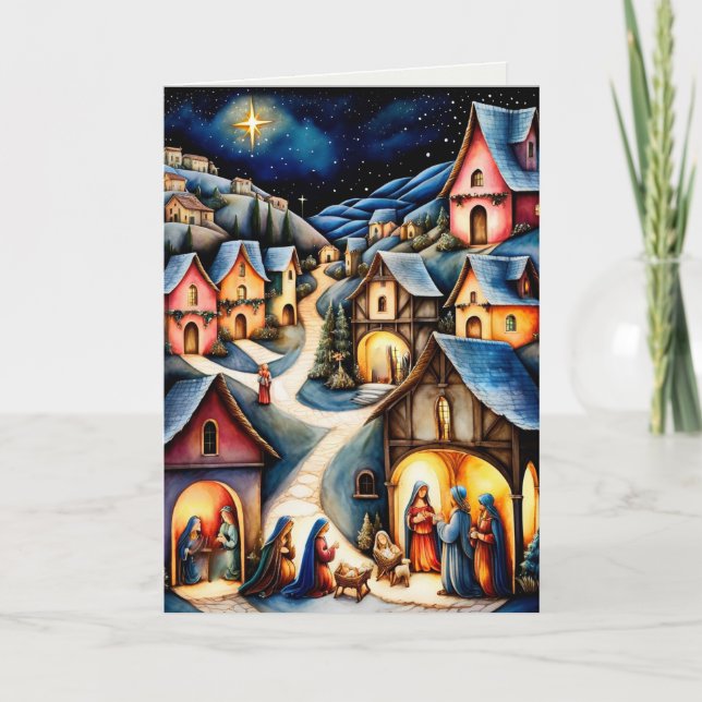 Nativity Scene Christian Christmas Wishes Card (Front)