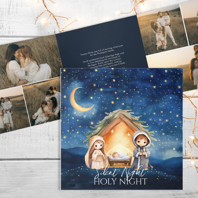 Nativity Scene Christian Year In Review Christmas Tri-Fold Holiday Card (Creator Uploaded)