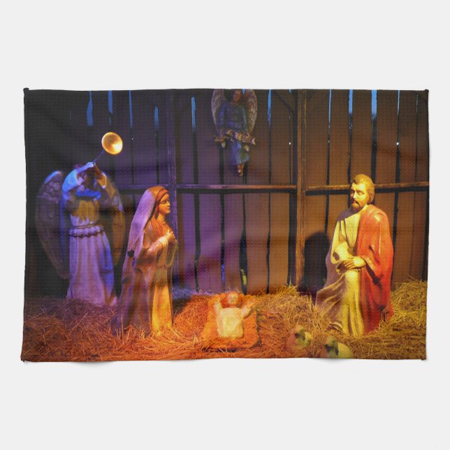 Nativity Scene Christmas Display in Washington DC Kitchen Towel (Horizontal)