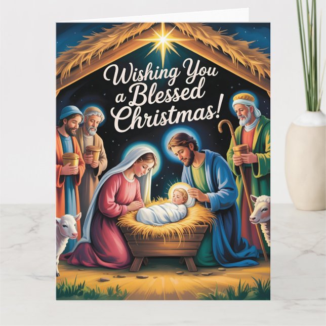 Nativity Scene Christmas Greeting Card (Front)