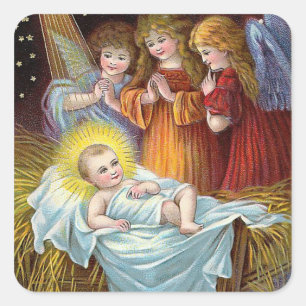 "Nativity Scene" Christmas Square Sticker