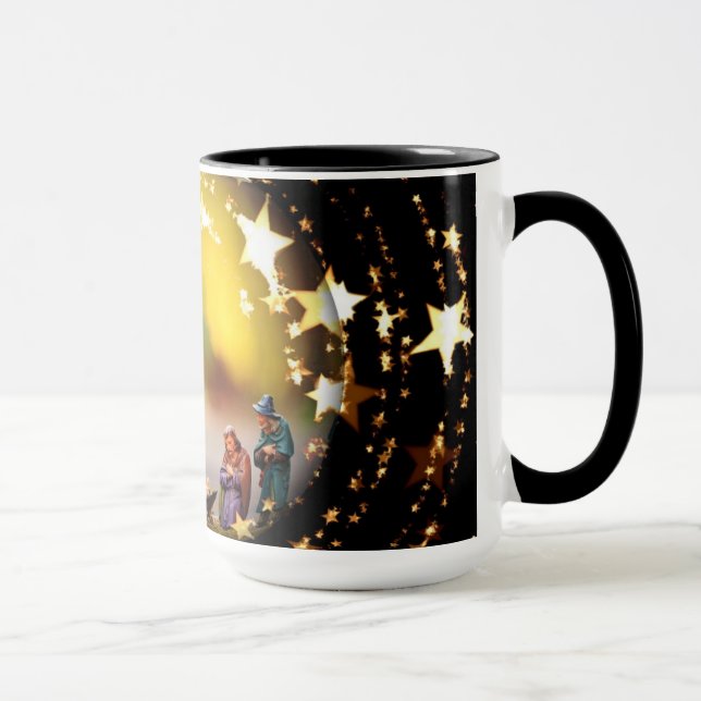 Nativity Scene Crib Virgin Mary Infant Jesus Stars Mug (Right)
