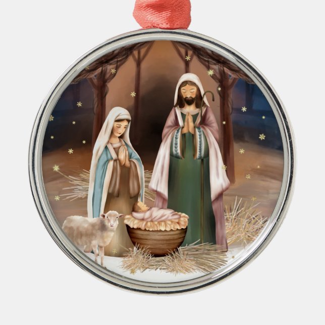 Nativity Scene Custom Christmas Metal Ornament (Front)