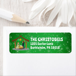 Nativity Scene Family Name Green Return Address