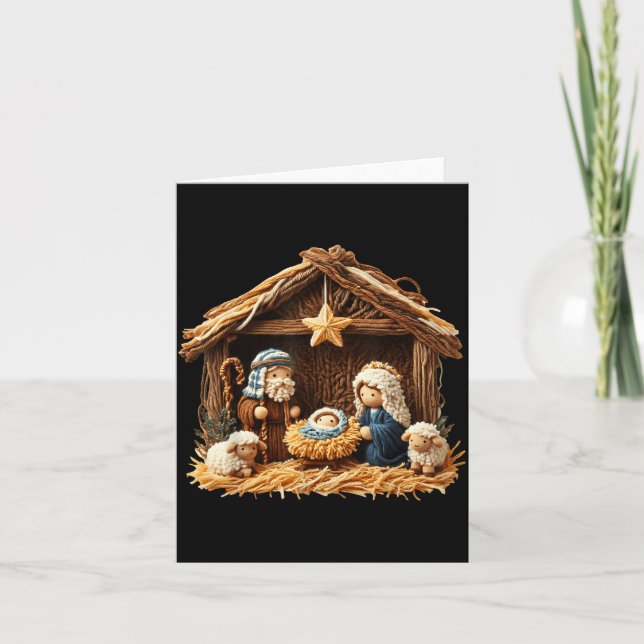 Nativity Scene Faux Yarn Crochet Jesus Christmas R Card (Front)