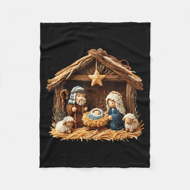 Nativity Scene Faux Yarn Crochet Jesus Christmas R Fleece Blanket (Front)