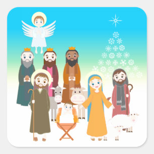 Nativity scene for children square sticker