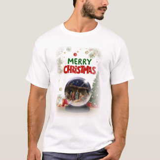 Nativity Scene in Christmas Snow Globe T-Shirt