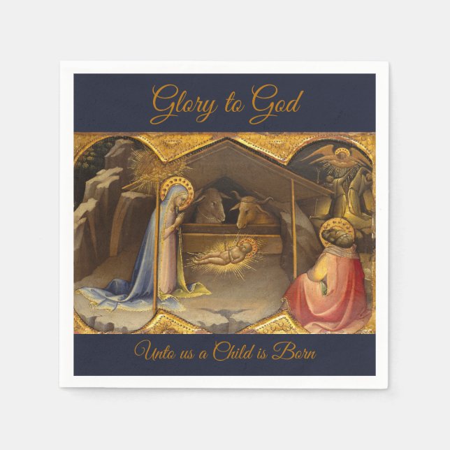 Nativity Scene in Gold Glory to God Napkin (Front)