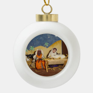 nativity scene Jesus Mary Joseph stable christmas Ceramic Ball Christmas Ornament