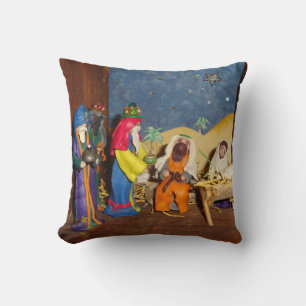 nativity scene Jesus Mary Joseph stable seasonal T Throw Pillow