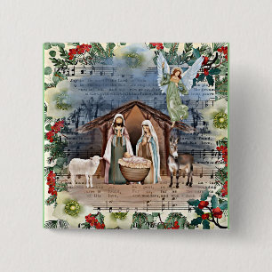Nativity Scene, Joy to the World, 2 Inch Square Button
