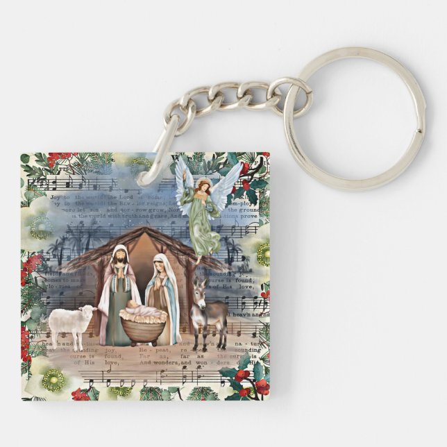 Nativity Scene, Joy to the World, Keychain (Back)
