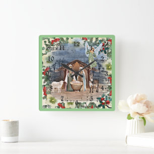 Nativity Scene, Joy to the World, Square Wall Clock