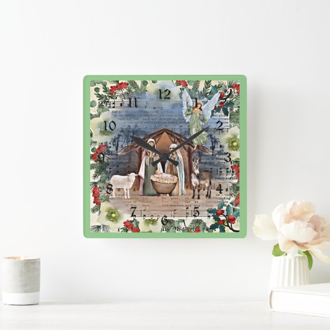 Nativity Scene, Joy to the World, Square Wall Clock (Home)