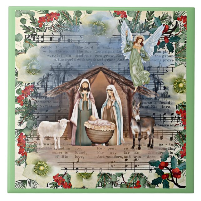 Nativity Scene, Joy to the World, Tile (Front)