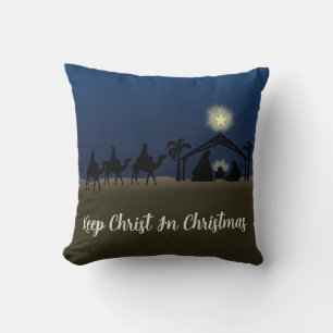 Nativity Scene Keep Christ In Christmas Throw Pillow
