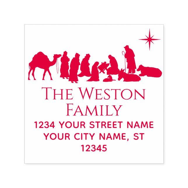  Nativity Scene Manger Baby Jesus Name Address Self-inking Stamp (Design)
