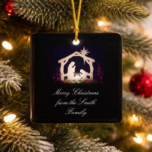 Nativity Scene Merry Christmas Ceramic Ornament