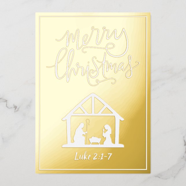 Nativity Scene Merry Christmas Foil Holiday Card (Front)