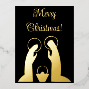 Nativity Scene Merry Christmas Foil Holiday Postcard
