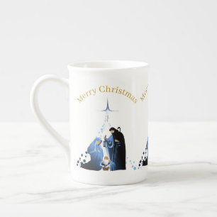 Nativity Scene Merry Christmas greetings Bone China Mug
