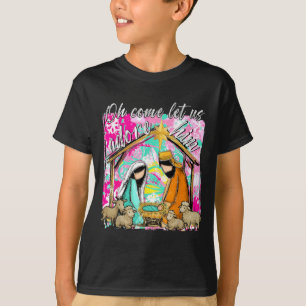 Nativity Scene Oh Come Let Us Adore Him Christmas  T-Shirt