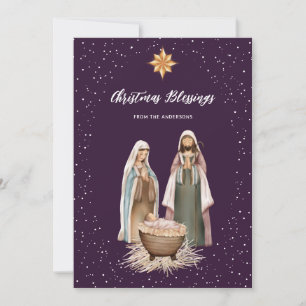 Nativity Scene Purple Christian Christmas Holiday Card