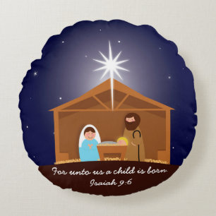 Nativity Scene  Round Pillow