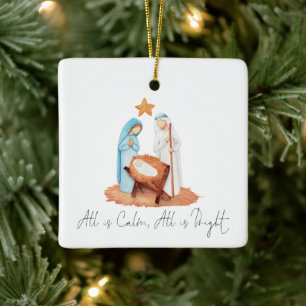 Nativity Scene Script All is Calm Christmas  Ceramic Ornament